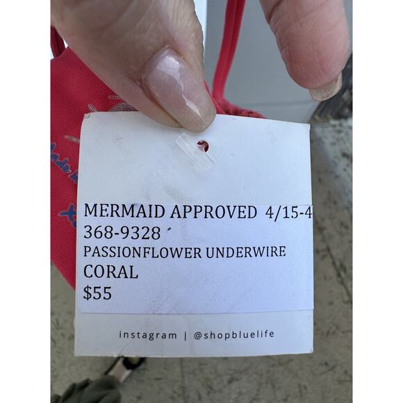 Blue Life Pasion flower Coral Lace Underwire Bikini Swimsuit Top Demi Cup Sz XS - Picture 7 of 7